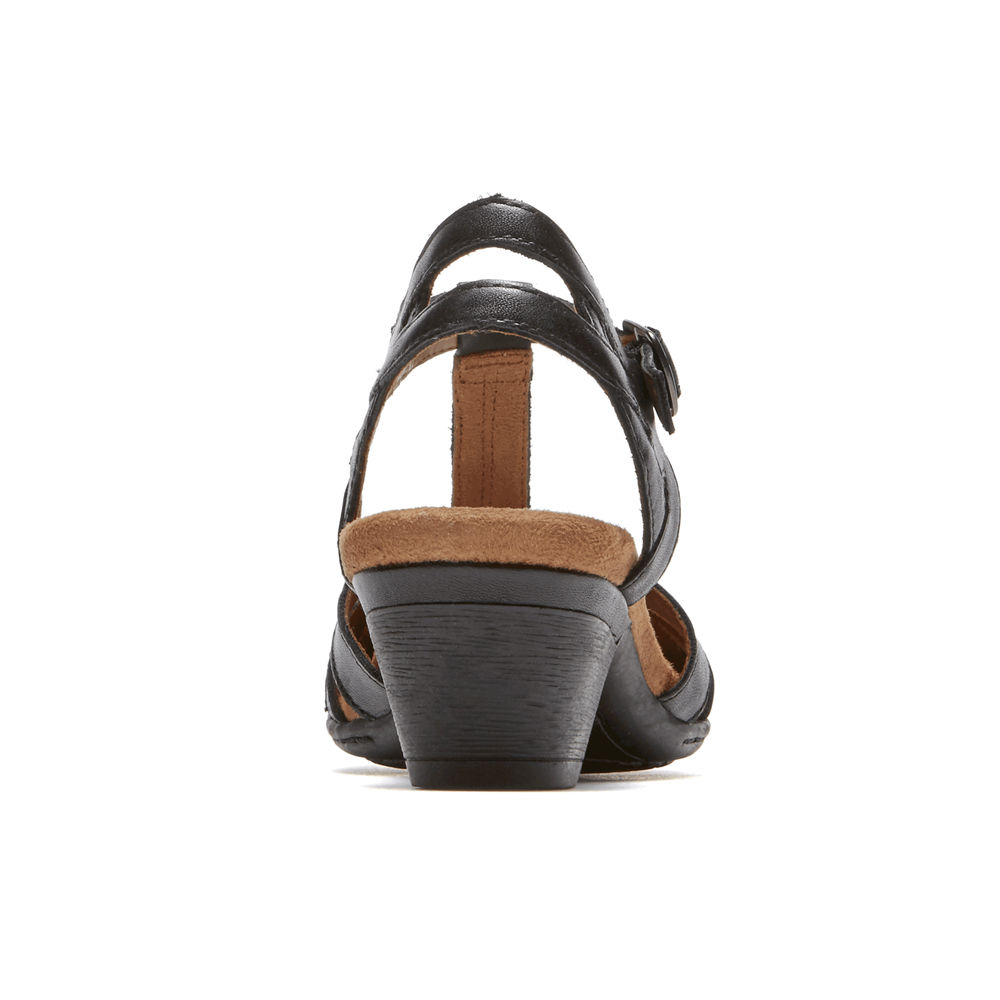 Rockport Sandaler Dame Svart - Cobb Hill Aubrey T-Strap - EAWQ73924